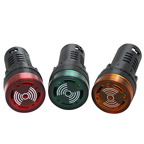 mxuteuk 3Pcs 22mm 110/120V Buzzer with LED Lndicator Light Flash Alarm Beep Signal Intermittent Sound Red Green Yellow Light AD16-22SM-RGY110V - color: Multicolored-AC/DC 110V