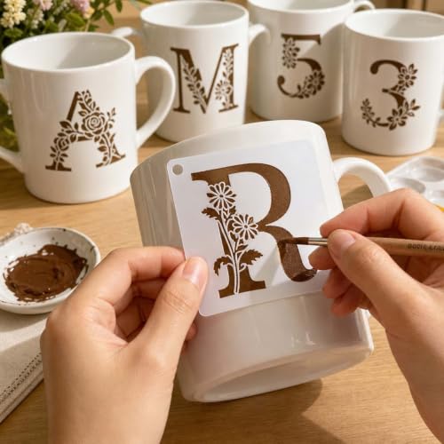 36 Floral Letter Stencils for Monograms, Wedding Signs, Names, Date Cards - color: Letters
