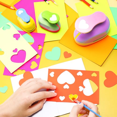 CHENGU 3 Pack Heart Hole Punch 2"/1"/0.6", Random Color - color: Random Color, style: Heart