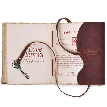 LEATHER VILLAGE Medieval Journal Key Lock, Mahogany Brown 13x8. - color: Beetroot Red, size: 13"X8"