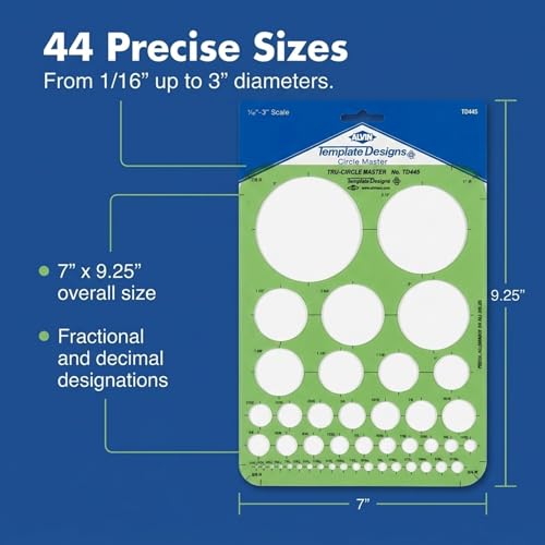 Alvin, Circle Guide Template, 44 Circles, 7 inches x 9.25 inches x .030 inches - style: 44 Circle Guide Template
