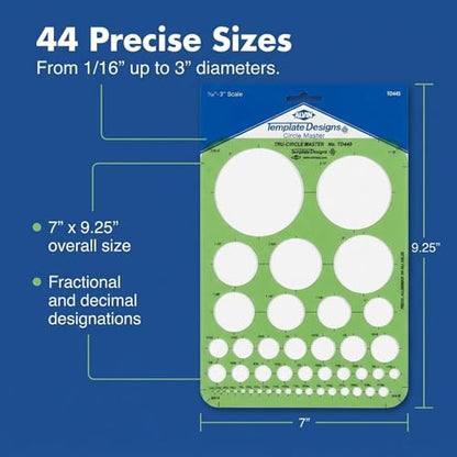 Alvin, Circle Guide Template, 44 Circles, 7 inches x 9.25 inches x .030 inches - style: 44 Circle Guide Template
