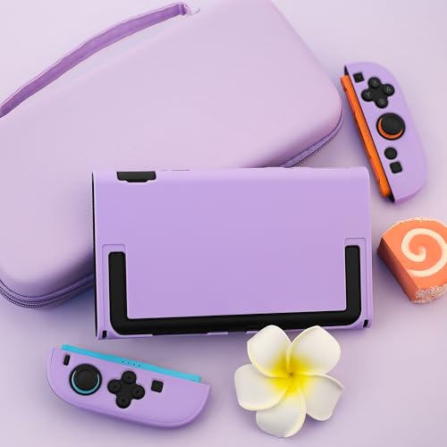 PAWDIARY Purple Switch 2 Carrying Travel Accessories Bag, with Hardshell PC Protective Case Skin for Nintendo Switch 2 Console & Left/Right Controller, HD Screen Protector and 2 Thumb Caps - color: Purple