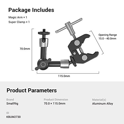 SMALLRIG Super Clamp w/ 1/4" and 3/8" Thread and 5.8 Inches Magic Arm - size: 5.8''+arm only
