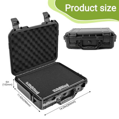 NineLeaf Waterproof Hard Case with DIY Customizable Foam Insert, Portable Protective Storage Case with Knife for Camera, Drones Carry Case, 14.3 × 11.4 × 4.5 in, Black,7PK