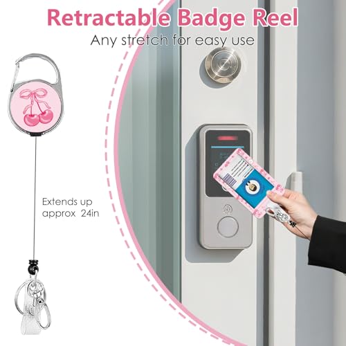 Lanyards for ID Badges, Pink Cherry Bow Cute ID Badge Holder - color: Cherry