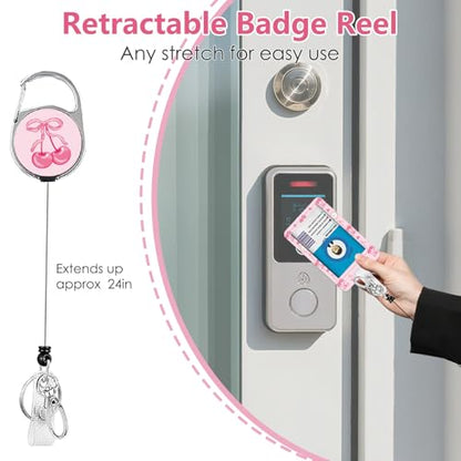 Lanyards for ID Badges, Pink Cherry Bow Cute ID Badge Holder - color: Cherry
