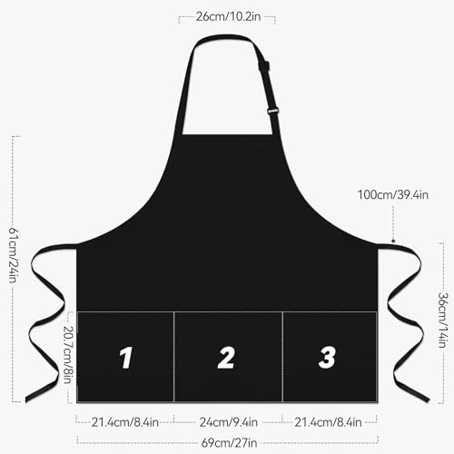 NLUS Kitchen Cooking Apron with 3 Pockets, Adjustable Bib Apron Chef Aprons for Women Men - color: Black