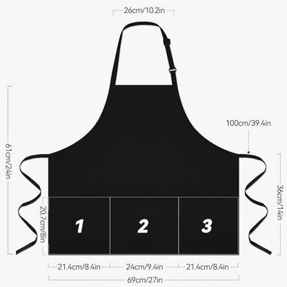 NLUS Kitchen Cooking Apron with 3 Pockets, Adjustable Bib Apron Chef Aprons for Women Men - color: Black