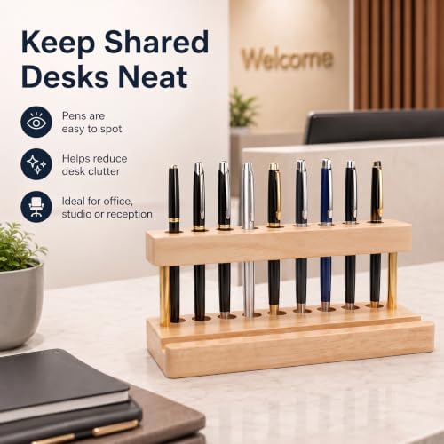 Pen Holder for Desk, Pencil Holder, Pen Display Stand - color: Single-row - Natural Wood