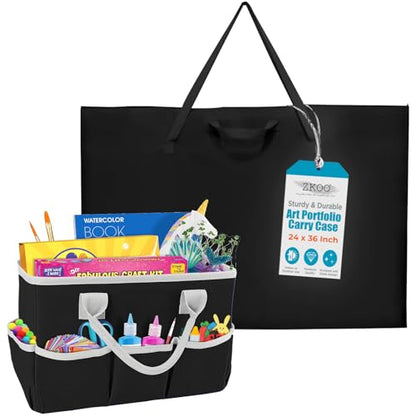 ZKOO Art Portfolio Bag (Black, 24" * 36") + Art Craft Storage Bag, Black
