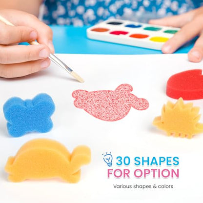 LEOBRO 30pcs Sponges for Painting, Shape Sponge Paint Applicators, Paint Sponges for Crafts, Foam Sponge Stamps, Assorted Pattern