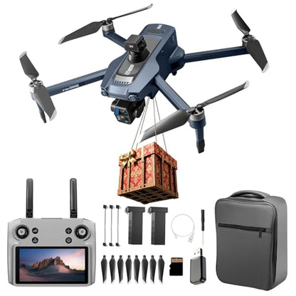 Foldable FPV Quadcopter Airdrop Drone, 4-Way Obstacle Avoidance, 2.7K 3-Axis Gimbal Dual Cameras, GPS & Optical Flow Positioning System, Smart Follow, Brushless Motor, 4.92-Inch Touchscreen Remote Controller, 2 Batteries for 50 Mins Flight, Max 0.66 Lbs P