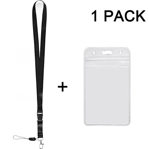 YOUOWO 1Pack Vertical ID Badge Holder with Black Lanyard,Quick Release - color: Black - 1 Pack
