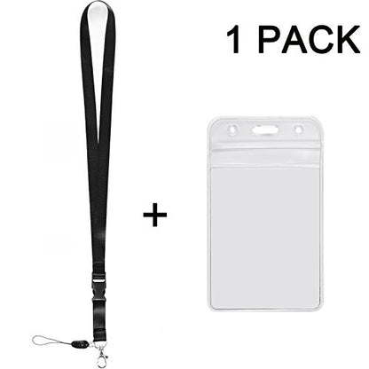YOUOWO 1Pack Vertical ID Badge Holder with Black Lanyard,Quick Release - color: Black - 1 Pack