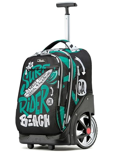 NEW TILAMI 19 Inch Rolling Backpack for School Stair-Climbing Big Wheel - color: Green Surf Rider