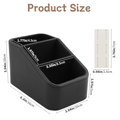PU Leather TV Remote Control Holder, 3 Compartment Desk Storage Caddy