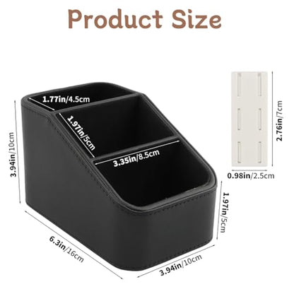 PU Leather TV Remote Control Holder, 3 Compartment Desk Storage Caddy