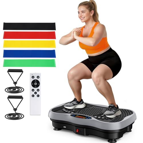 Vibration Plate Exercise Machine, 130 Levels Full Body Workout Vibrating Plate for Lymphatic Drainage Weight Loss, 450 Lbs Capacity Shake Platform with Bluetooth for Women Men - color: Gray