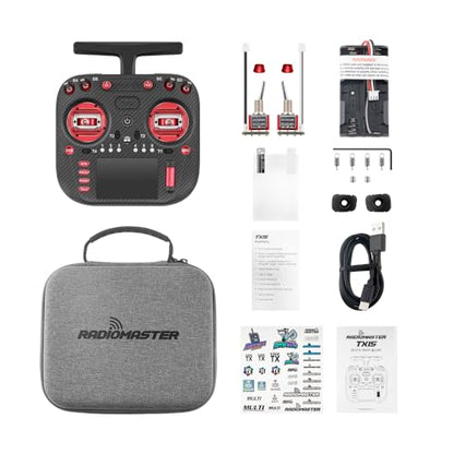 Radiomaster TX15 Max Radio Controller 2.4GHz 16 Channel EdgeTX Radio Transmitter, with AG02 CNC Hall Gimbals/3.5" IPS Touchscreen, Fits FPV Drones/Multirotors/RC Helicopter/Car Boats, Mode 2 (Red)