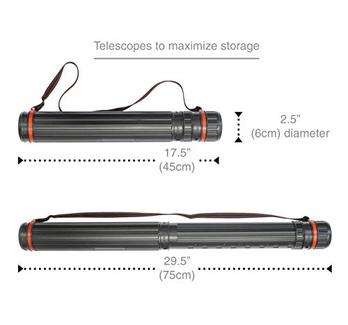 VViViD Extra Large Black Plastic Telescoping Transit Poster & Document Storage Tube w/Adjustable Nylon Carrying Strap (Medium (17.5" x 2.5")) - size: Medium (17.5" x 2.5")
