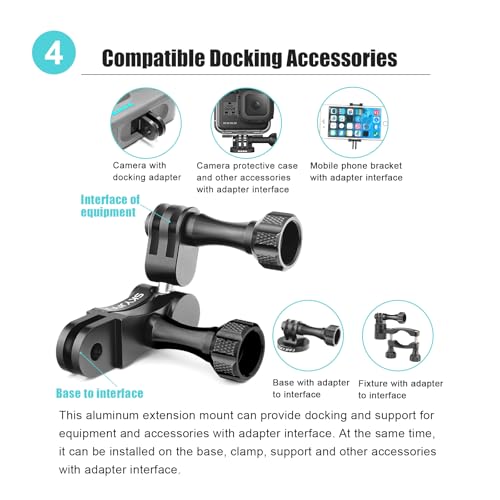 Aluminum Ball gopro Handlebar Mount, 360 Rotation and Lock Any Direction, Shock-Resistant, Compatible with Gopro Hero 13 12 11 10 9 8 DJI Osmo Insta360 AKASO and Other Action Camera