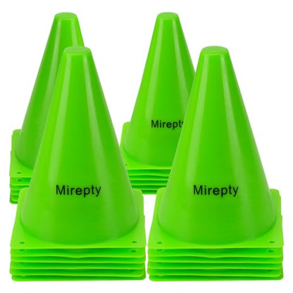 Mirepty 7 Inch Plastic Traffic Cones Sport Training Agility Marker Cone - color: Green, 24 Pack