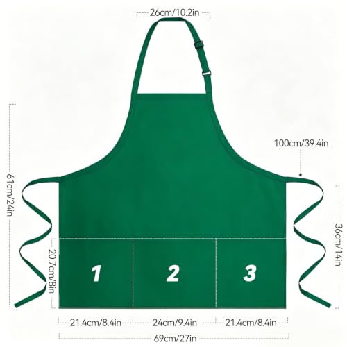 NLUS Kitchen Cooking Apron with 3 Pockets, Adjustable Bib Apron Chef Aprons for Women Men - color: Green