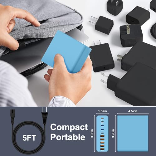 800W USB C Charger Block,10-Port Charging Station - color: Blue