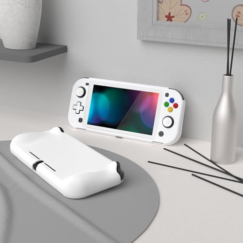 PlayVital ZealProtect Protective Case for Nintendo Switch Lite, Ergonomic Grip Hard Cover - Durable Shock-absorbent Anti-Scratch with Screen Protector & Thumb Grip Button Caps, White - color: White