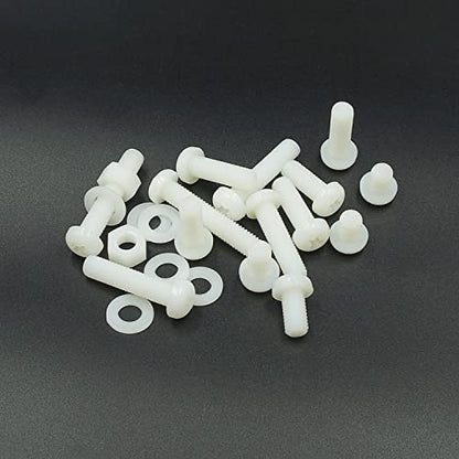 Metric M8 Phillips Pan Head Nylon Screws Nuts Flat Washers Assortment Kit, Screws Length:10mm to 40mm(White) - size: M8