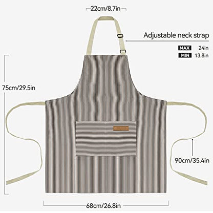 NLUS 2 Pack Kitchen Cooking Aprons, Adjustable Bib Soft Chef Apron with 2 Pockets for Men Women(Black/Brown Stripes) - color: Black/Brown