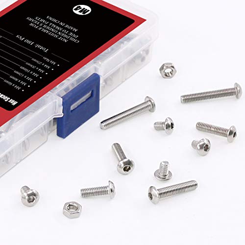 Hilitchi 180-Piece [M4] Stainless Steel Hex Socket Button Head Cap Bolts Screws Nuts Assortment Kit (M4) - color: M4