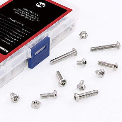 Hilitchi 180-Piece [M4] Stainless Steel Hex Socket Button Head Cap Bolts Screws Nuts Assortment Kit (M4) - color: M4