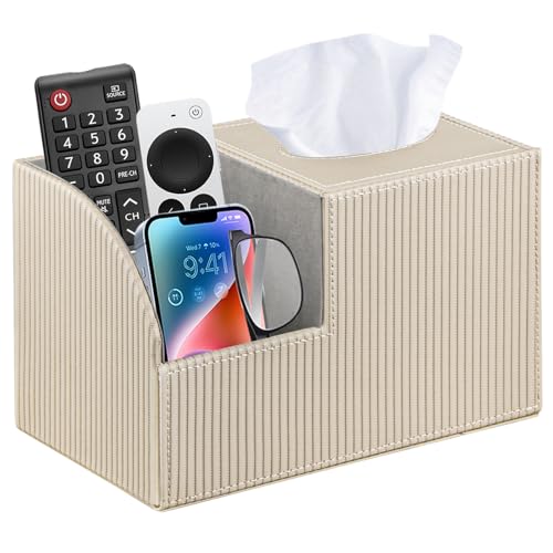 PU Leather Square Tissue Box Cover - Multi-Functional Tissue Box Holder - color: Apricot