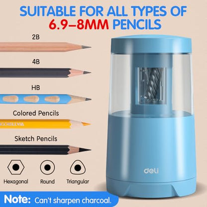 Deli Electric Pencil Sharpener, Automatic Pencil Sharpeners, Blue - color: Blue