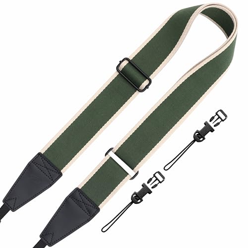 Padwa Lifestyle Extra Long Adjustable Camera Strap for Photographers - 2" Wide Full Grain Cowhide Leather Ends Camera Straps with Quick Release for All Cameras,Binoculars(Stripe Beige Green) - color: Z# - Stripe Green, size: Adjustable 38~66 inch / 2 inch