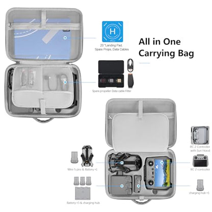 FPVtosky Hard Carrying Case for DJI Mini 5 Pro Drone & RC 2 Controller - Custom Compartments for Fly More Combo, Waterproof PU Leather Travel Bag [CASE ONLY]