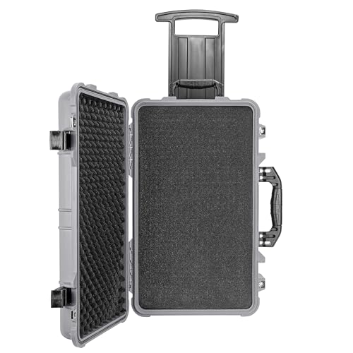 Eylar 22" Carry-On Travel Roller Gear, Camera, Drones, Tools, Equipment Hard Case Waterproof, TSA Approved, Customizable Pluck Foam, Lockable (Gray) - color: Gray
