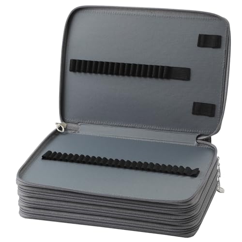 Canvas 200 Slots Pencil Case 4-Layer Zipped Holder w/Handle - color: Grey, size: 200