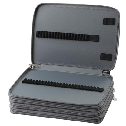 Canvas 200 Slots Pencil Case 4-Layer Zipped Holder w/Handle - color: Grey, size: 200