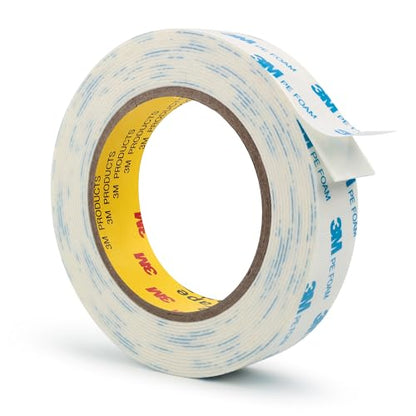 3M 1600T Double Sided Tape, 1 in x 18 ft White PE Foam Tape - size: 1.0" x 18Ft
