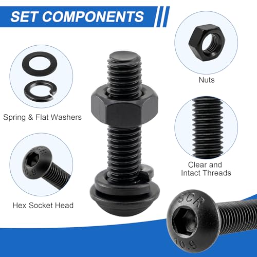 288Pcs UIETUIL M5 Hex Socket Button Head Screws Kit, M5x8-35mm, 10.9 - size: M5 Button 10.9 - 288PCS