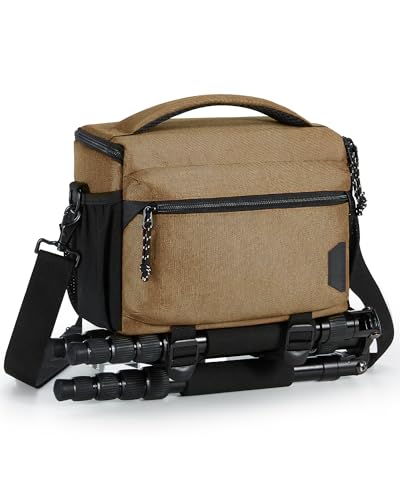 BAGSMART Camera Sling Bag with Tripod Holder & Rain Cover, Khaki - color: 06-Khaki Brown