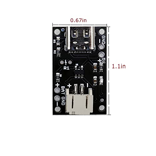 Treedix 2pcs Type C USB LiPo Battery Charger Board Without Battery with JST Socket with LED Indicator Charging Rate Adjustable Automatic Power-Down