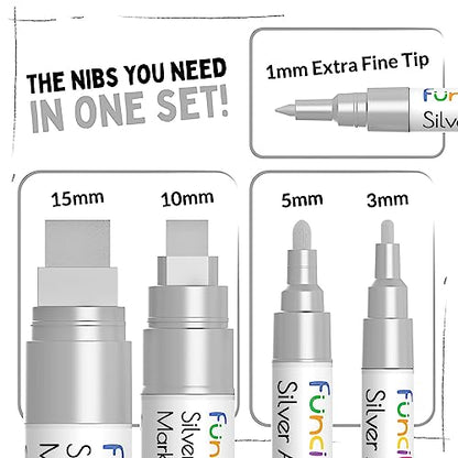5 Silver Paint Marker Pens - Metallic Acrylic Paint Pen for Wood - color: Silver