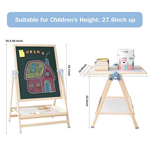 QZMTOY Kids Art Easel, Deluxe Standing Easel Set, Adjustable Art Table