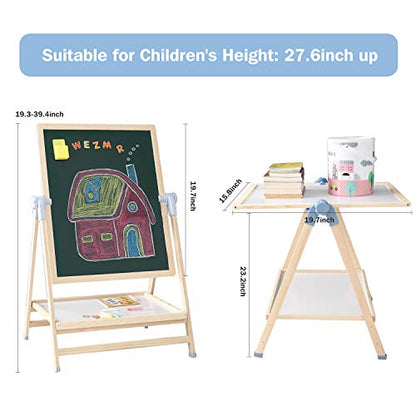 QZMTOY Kids Art Easel, Deluxe Standing Easel Set, Adjustable Art Table