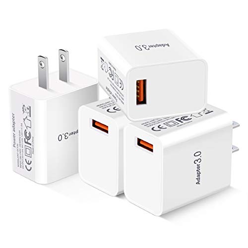 Fast Charge 3.0 Wall Charger, 18W USB Wall Plug 3A Fast Charging Block Power Adapter Compatible with Wireless Charger iPhone 16 15 14 Pro Max 13 12 11 XR Galaxy S23 S22 A03s, 4Pack White - color: White White White White