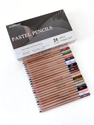 Soft Pastel Pencils 24 Colors Grey Tone Art Drawing Pencil Set - color: Grey